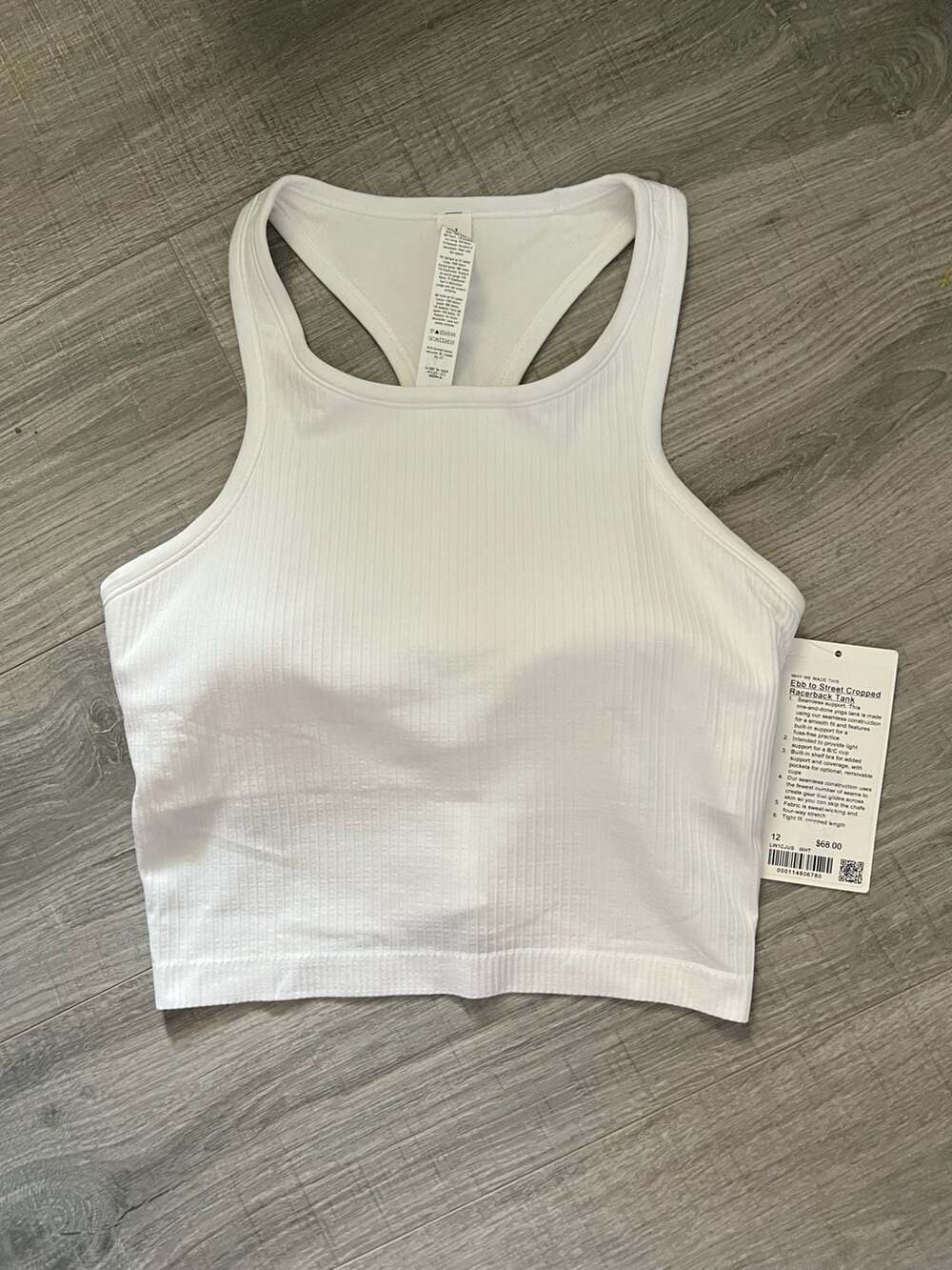 NWT Lululemon Ebb to Street Cropped Racerback Tank Top White Size 12